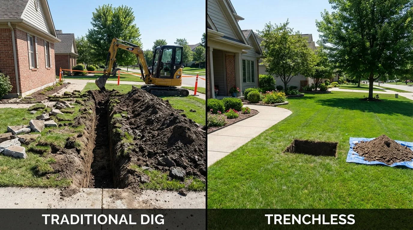Trenchless sewer repair with minimal yard damage versus traditional excavation in Salem, MO